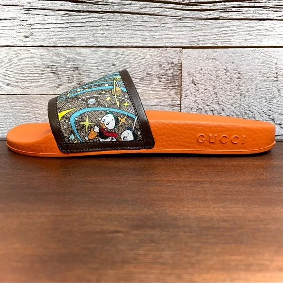 Gucci Donald Duck Beige Slide Disney GG Supreme Size 38 7.5 Sandal Orange 649655 - Picture 7 of 17